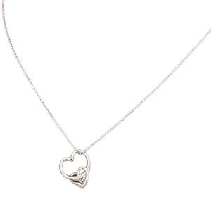 18” 14K White Gold Necklace and Double Heart Charm